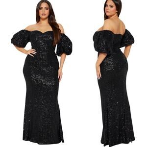 NEW Fashion Nova Plus Size 1X God's Gift Sequin Maxi Dress Black  Cocktail